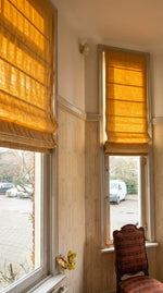 Afbeelding in Gallery-weergave laden, Linen Roman Blinds in Yellow straw colour
