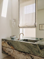 Load image into Gallery viewer, Linen Roman Blinds in off-whhite colour with black piping

