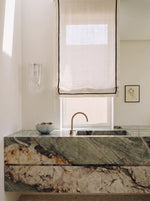 Load image into Gallery viewer, Linen Roman Blinds in off-whhite colour with black piping
