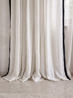 Load image into Gallery viewer, Contrast border trim, off-white 100% linen curtains - 1 panel
