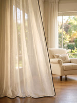 Load image into Gallery viewer, Natural linen sheer tulle with contrast piping - 1 panel
