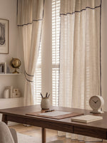 Load image into Gallery viewer, Natural linen sheer tulle with contrast piping - 1 panel
