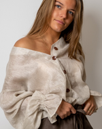 Load image into Gallery viewer, Linen Boho blouse in Flax thin fabric
