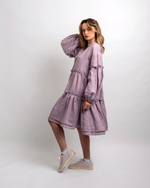 Load image into Gallery viewer, Linen lilac boho dress with ruffles
