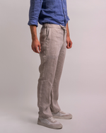 Load image into Gallery viewer, Linen trousers for men in natural linen colour
