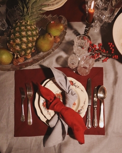 Linen table placemat in burgundy