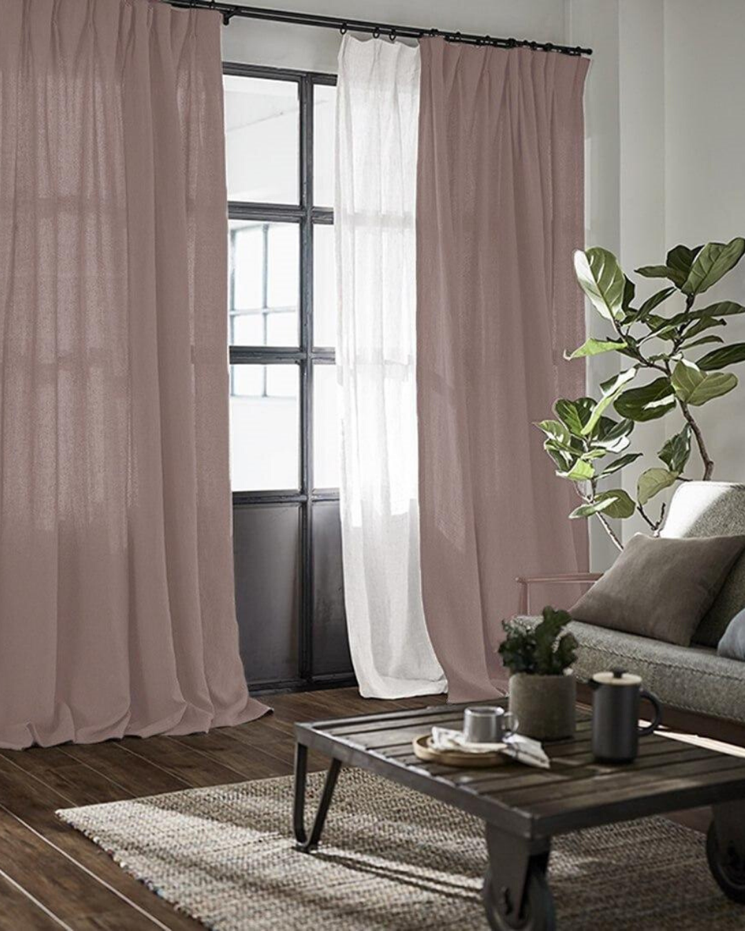 Taupe linen curtains, sheer drapes - 1 panel