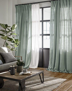 Turquoise linen curtains, sheer drapes - 1 panel