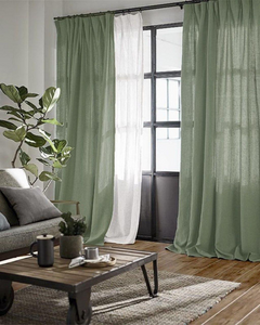 Olive linen curtains, sheer drapes - 1 panel
