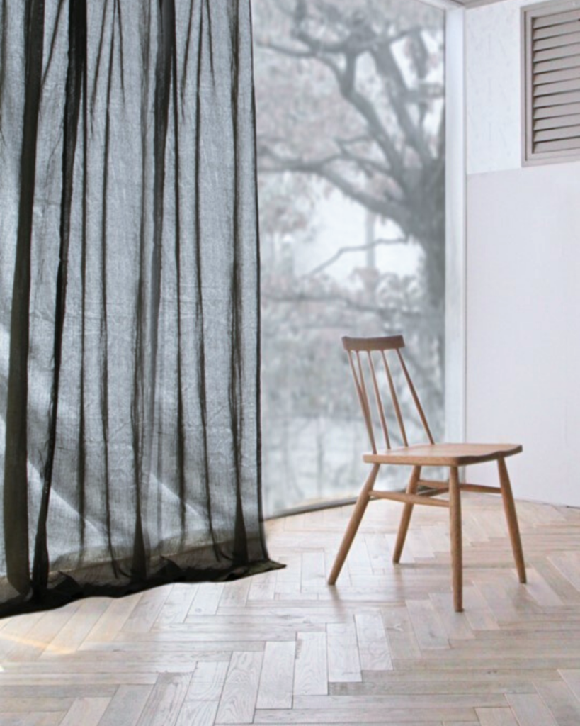 Black natural linen veil, sheer linen tulle - 1 panel
