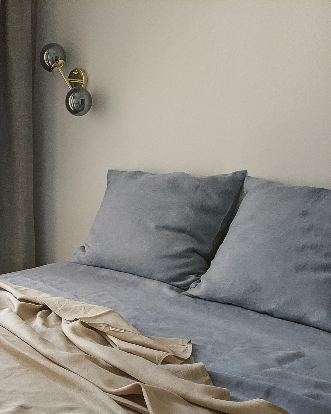 Dusty blue linen pillow case