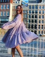 Afbeelding in Gallery-weergave laden, Linen lilac boho dress with ruffles
