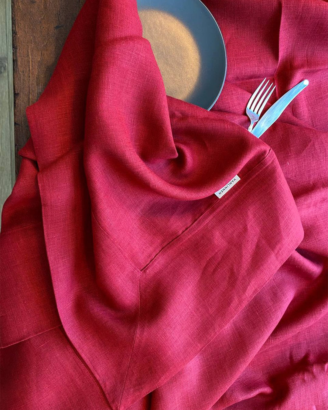 Christmas tablecloth from soft linen in Scarlet red