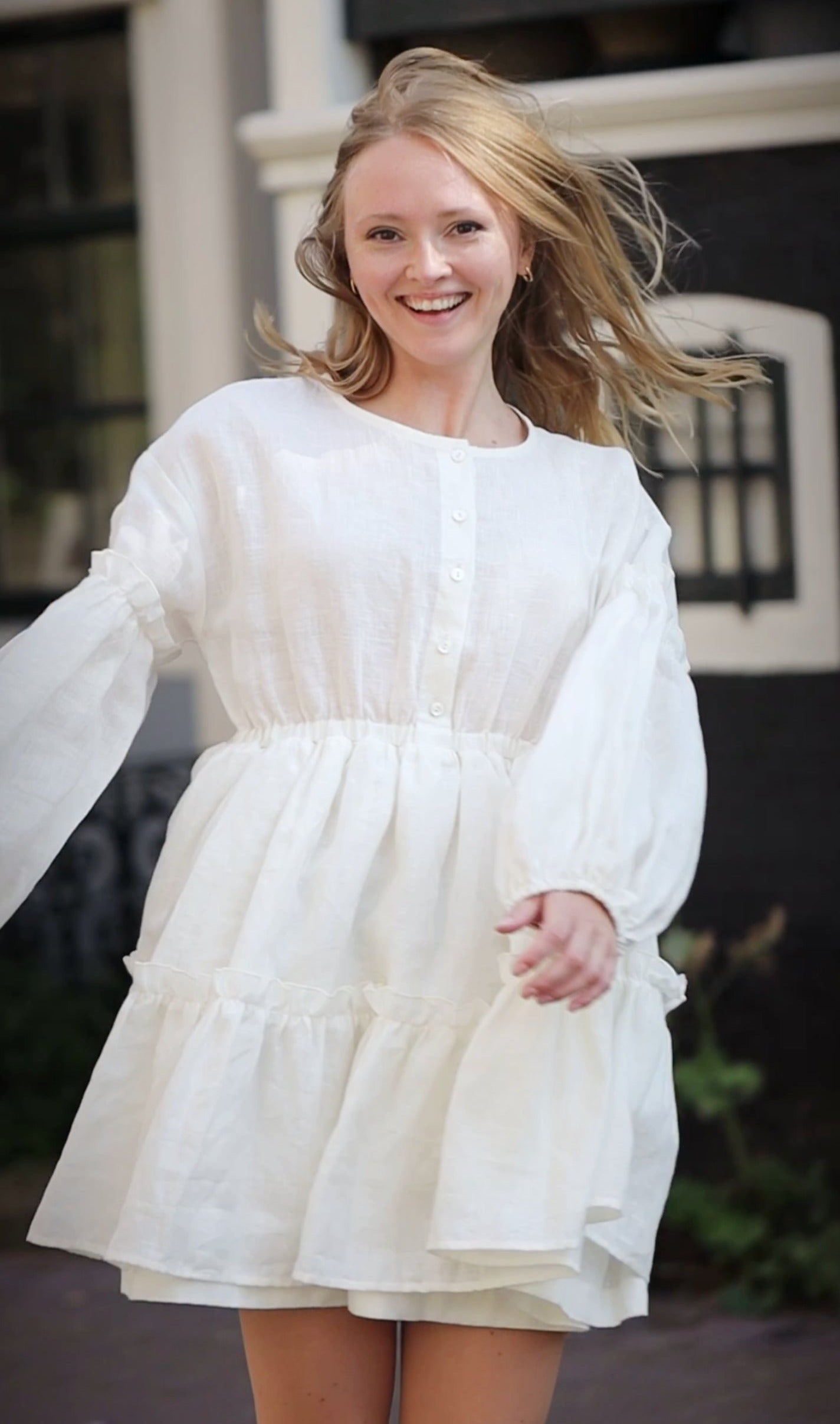 Linen white Boho dress