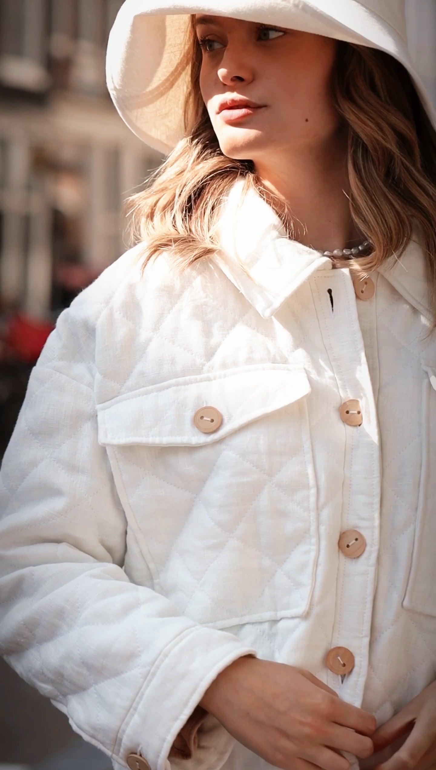 Quilted linen jacket Off White