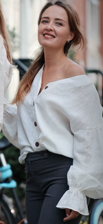 Load image into Gallery viewer, Linen Boho blouse in white
