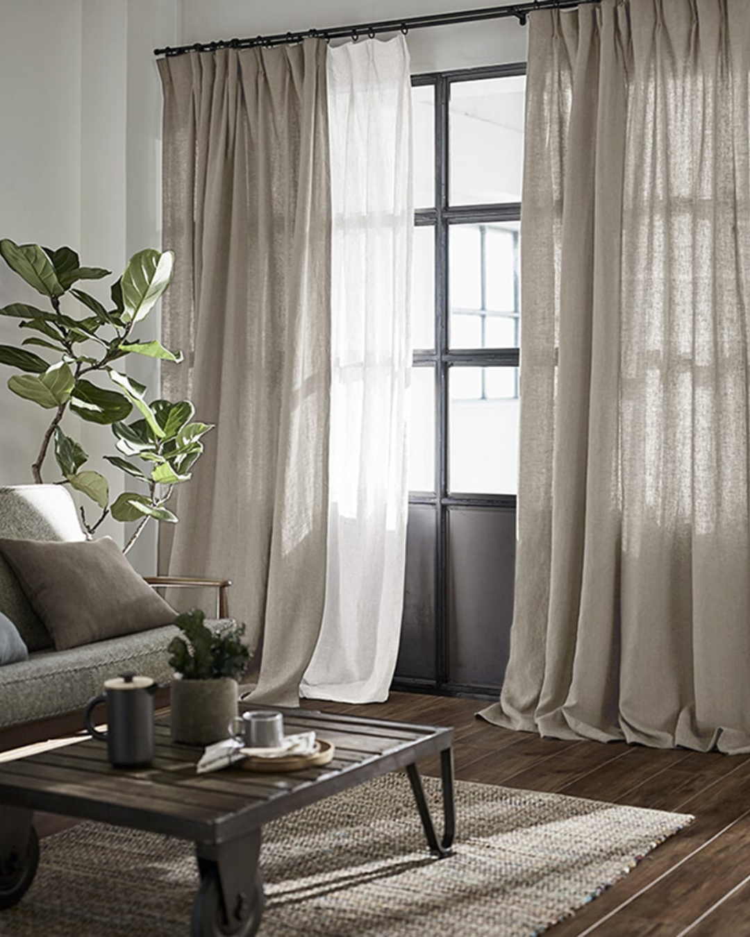Natural grey linen, thick drapes - 1 panel