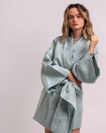 Afbeelding in Gallery-weergave laden, Linnen kimono-jurk Sage
