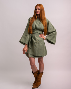 Linnen kimono-jurk Sage
