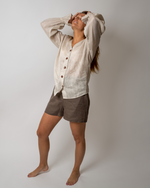 Load image into Gallery viewer, Linen Boho blouse in Flax thin fabric
