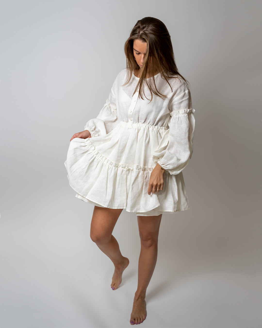 Linen white Boho dress