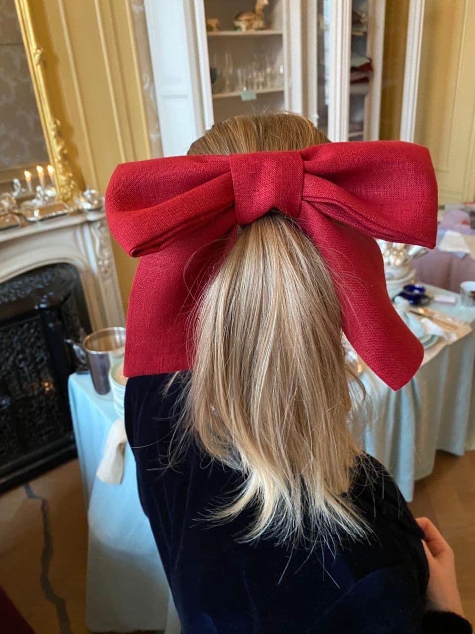Christmas Scarlet red bow made of linen
