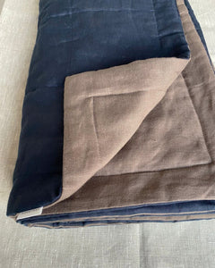 Bedspread with ecological thin linen filler Dark Night & Cocoa
