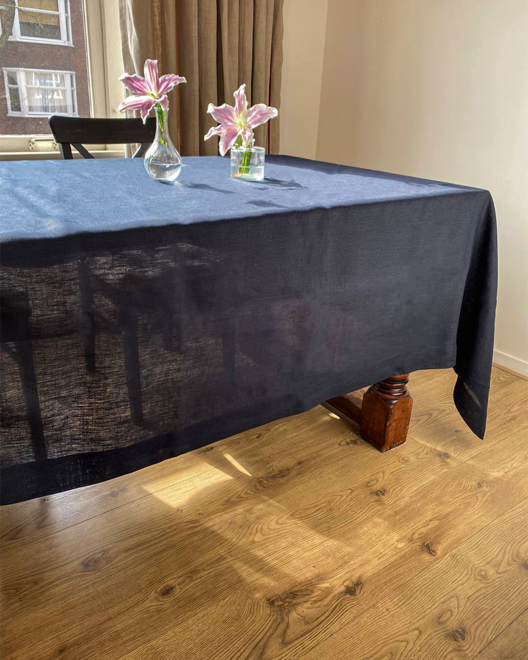 Tablecloth from dark blue soft linen no