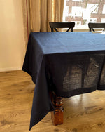 Load image into Gallery viewer, Tablecloth from dark blue soft linen
