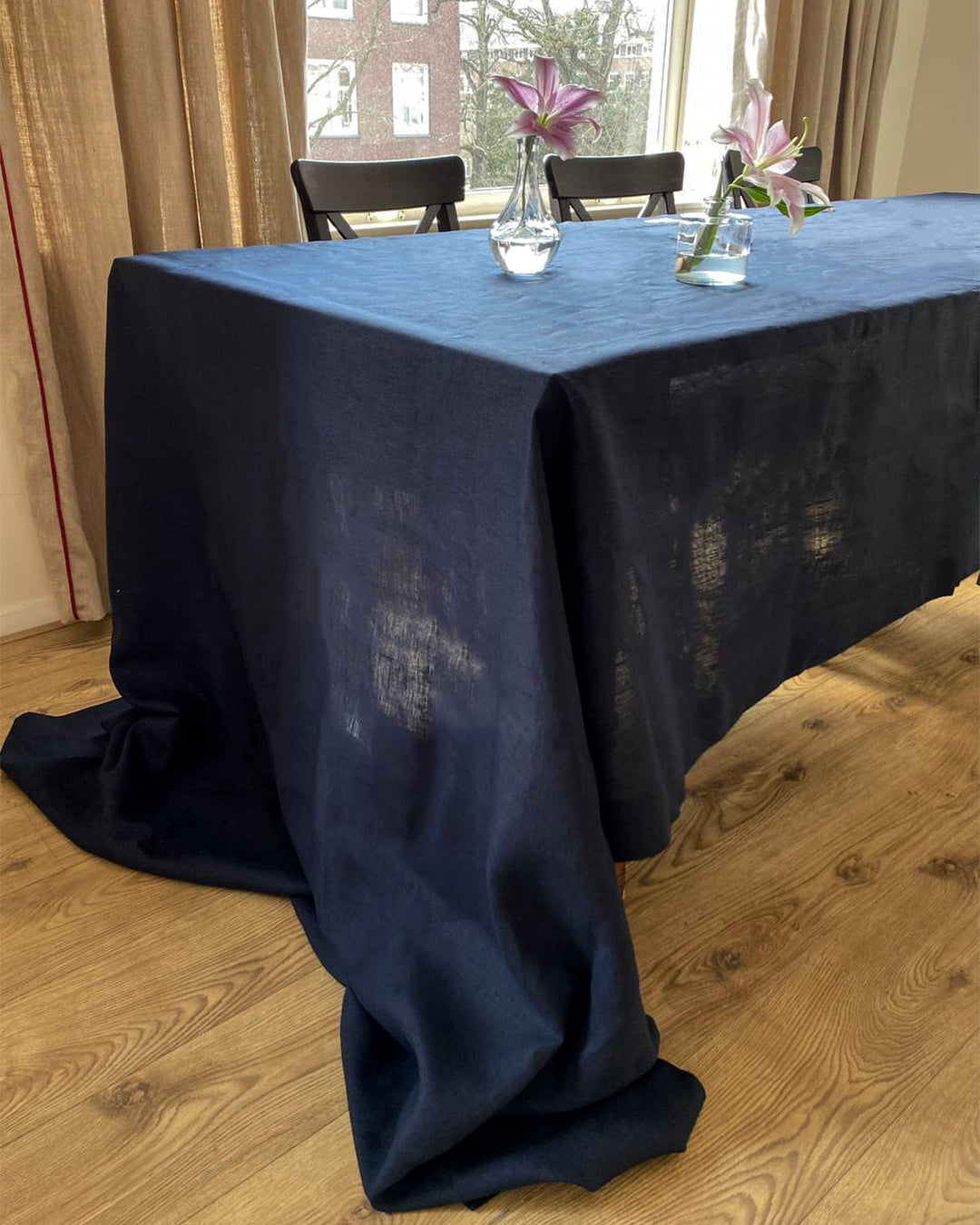 Tablecloth from dark blue soft linen