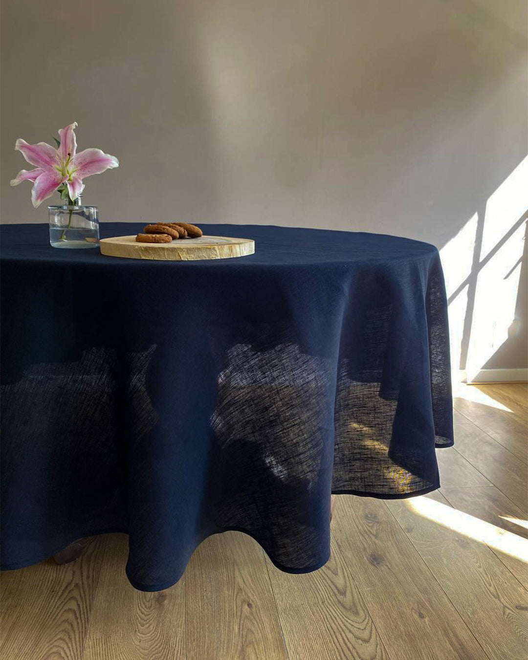 Tablecloth from dark blue soft linen