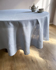 Round tablecloth from dusty blue linen