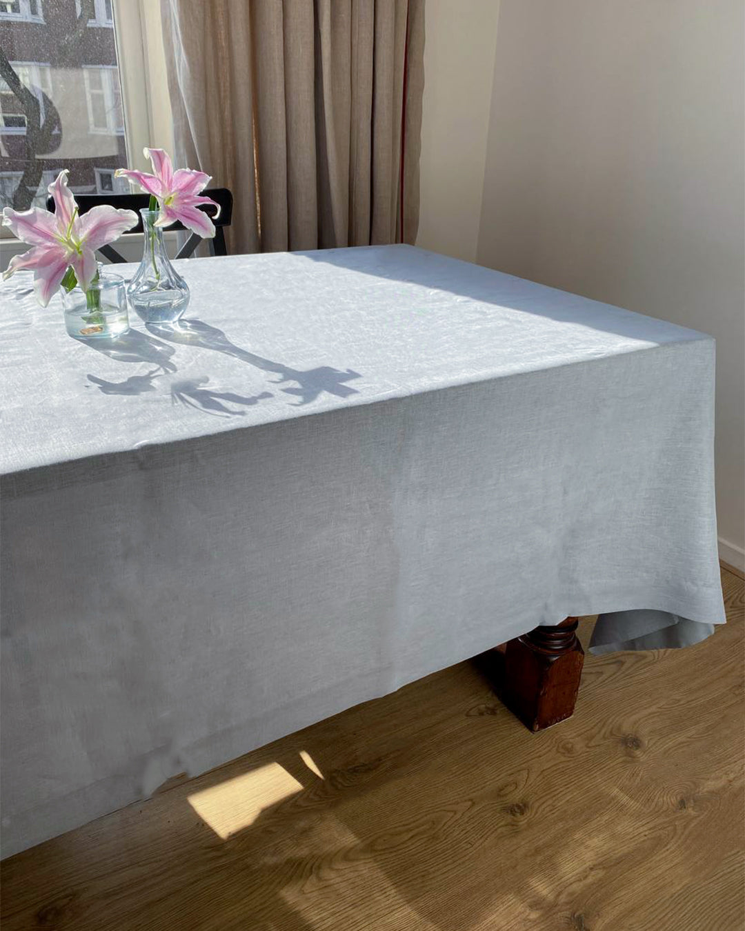 Tablecloth from soft linen in dusty blue