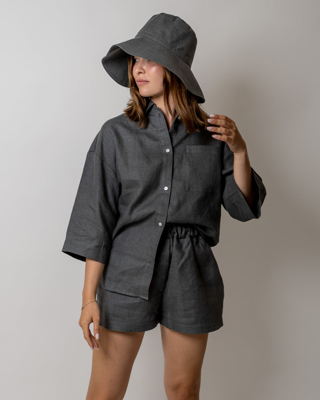 Linen oversize beach set Mango in Graphite