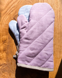 Linen oven mittens in Dusty blue & Lilac 1 pcs.