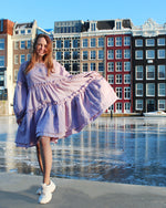 Afbeelding in Gallery-weergave laden, Linen lilac boho dress with ruffles
