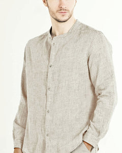 Linen shirt in natural colour with band collar