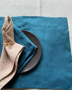 Linen table placemat in Ocean blue