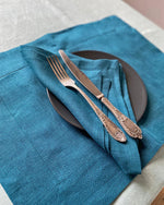 Load image into Gallery viewer, Linen table placemat in Ocean blue

