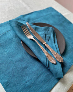 Linen table placemat in Ocean blue