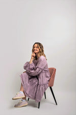 Load image into Gallery viewer, Linen lilac boho dress with ruffles
